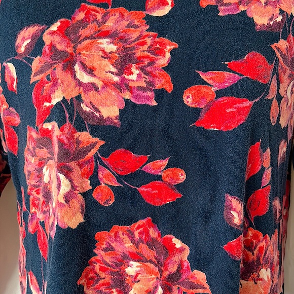 Croft and Barrow Navy Blue/Pink 3/4 Sleeves Cotton Shirt Top Size M - Picture 3 of 4